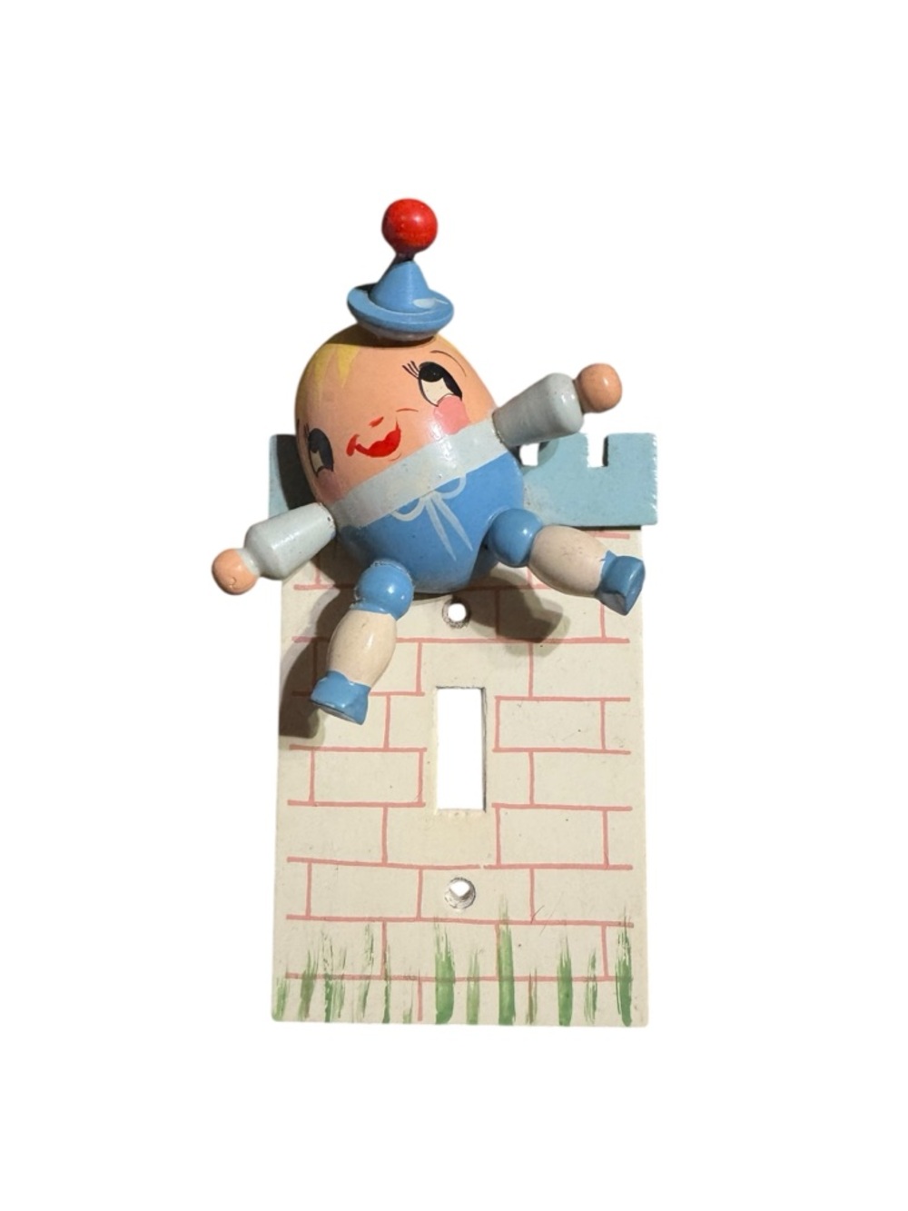 Hand-Painted Wooden Clown Light Switch Cover - Blue & Cream